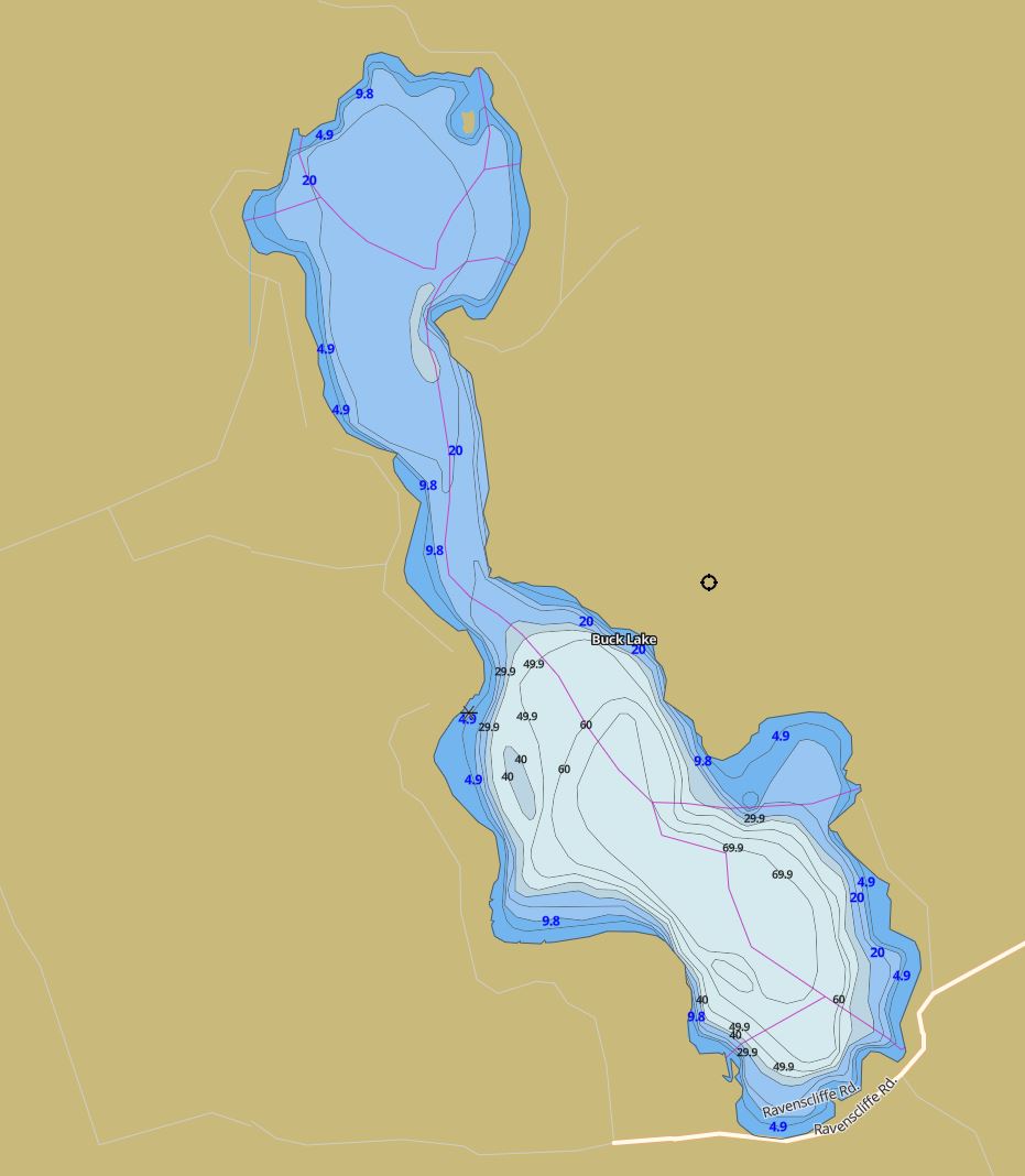 Contour Map of Buck Lake in Municipality of Georgian Bay and the District of Muskoka